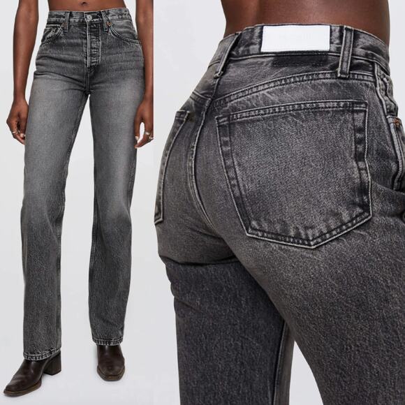 RE/DONE | NWT 90s High Rise Loose Jeans Smoke Black Wash Straight Leg 25 - Picture 2 of 16